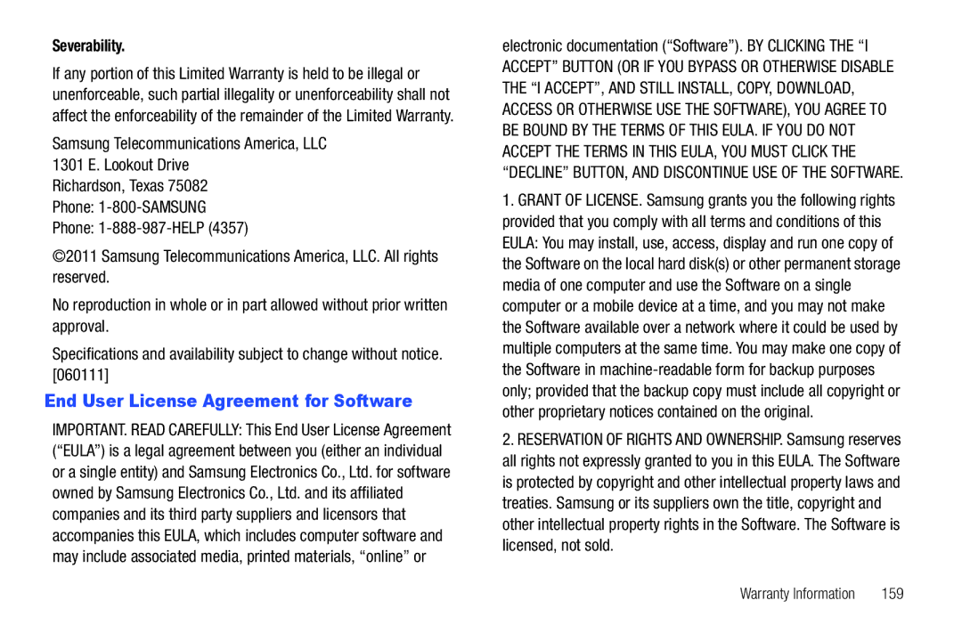 Samsung SCH-I500 End User License Agreement for Software, Severability, Electronic documentation Software. by Clicking 