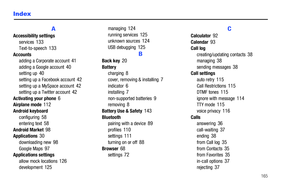 Samsung SCH-I500RKAUSC user manual Index 