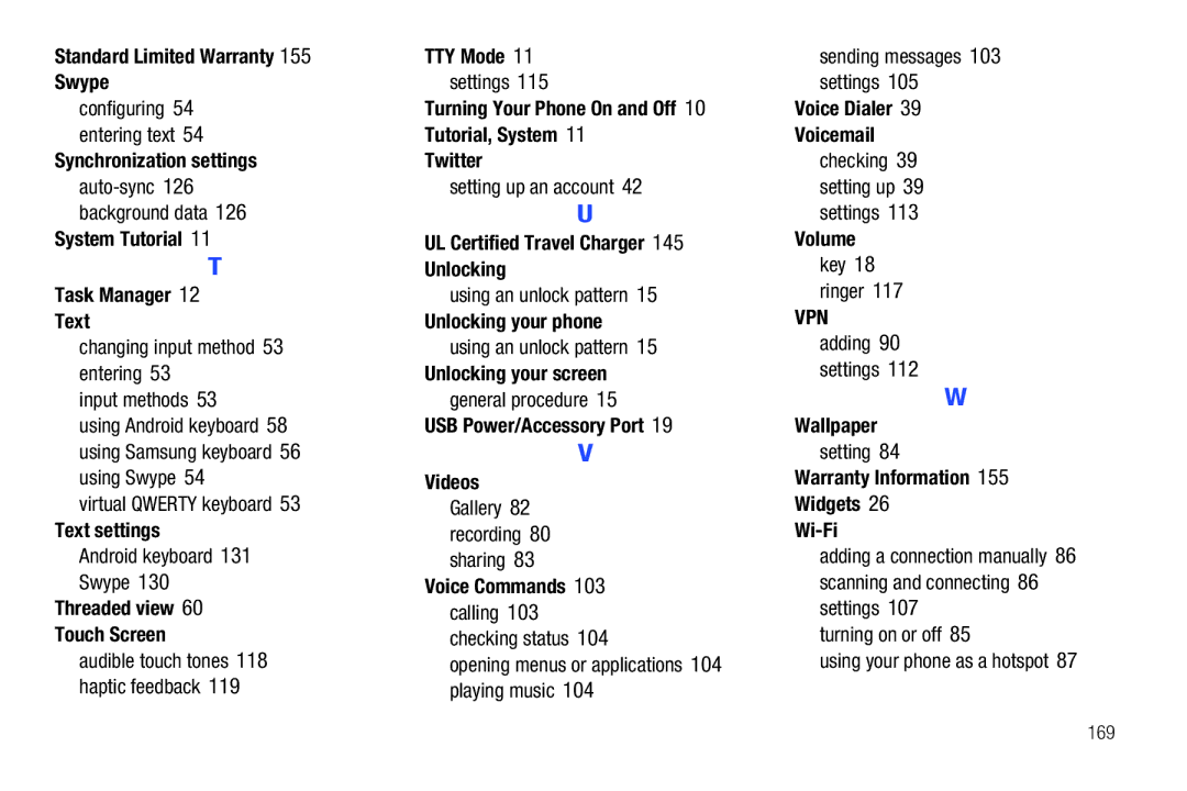 Samsung SCH-I500 Standard Limited Warranty Swype, Synchronization settings, System Tutorial Task Manager Text, TTY Mode 