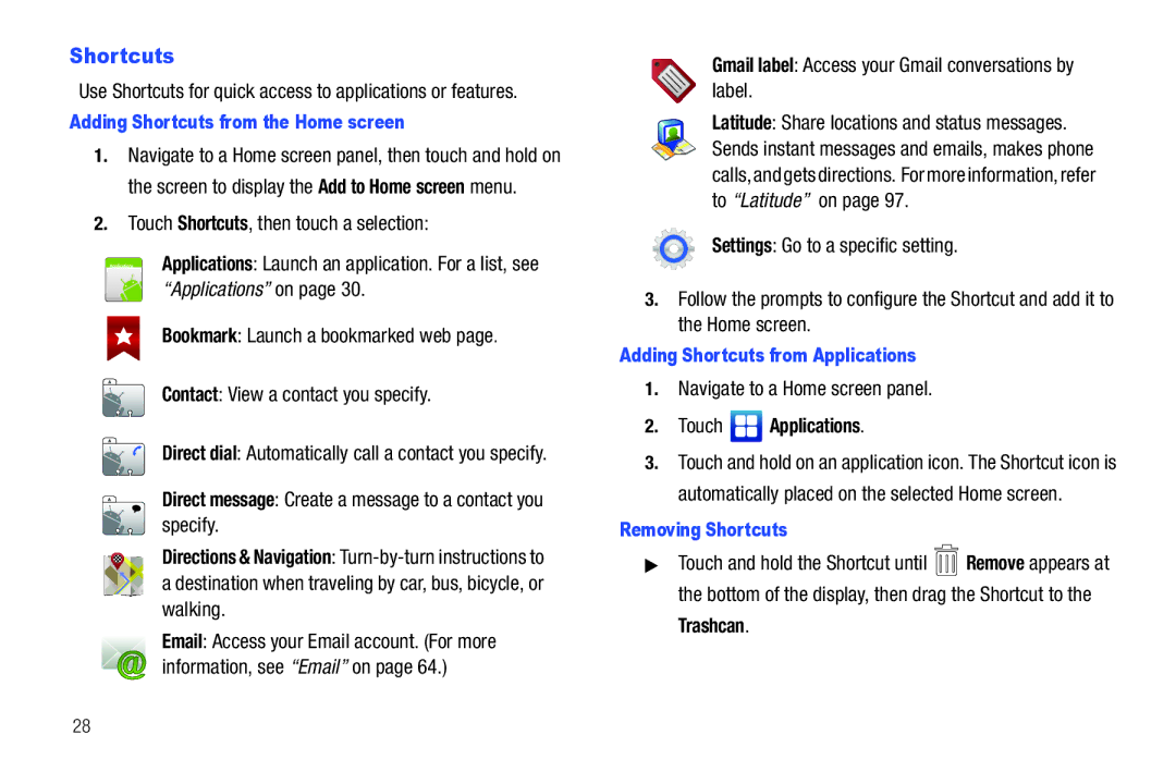 Samsung SCH-I500RKAUSC user manual Shortcuts, Touch Applications 