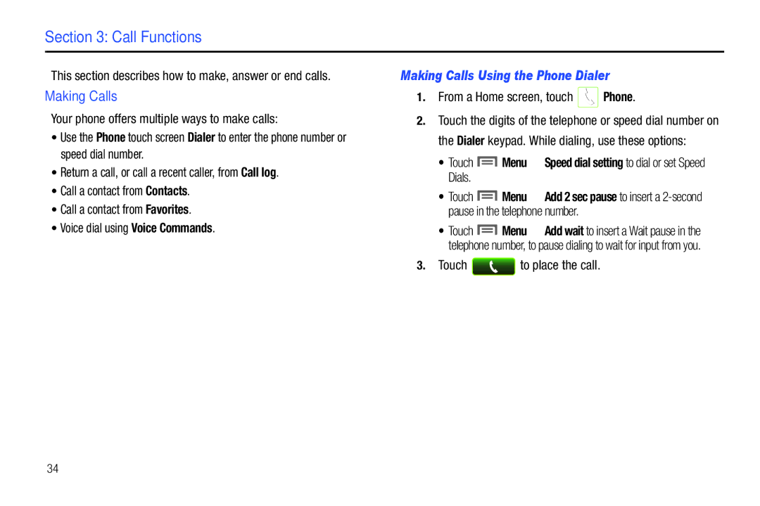 Samsung SCH-I500RKAUSC user manual Call Functions, Making Calls Using the Phone Dialer 