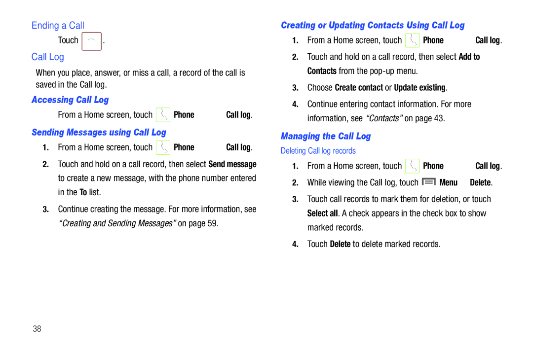 Samsung SCH-I500RKAUSC user manual Ending a Call, Call Log 