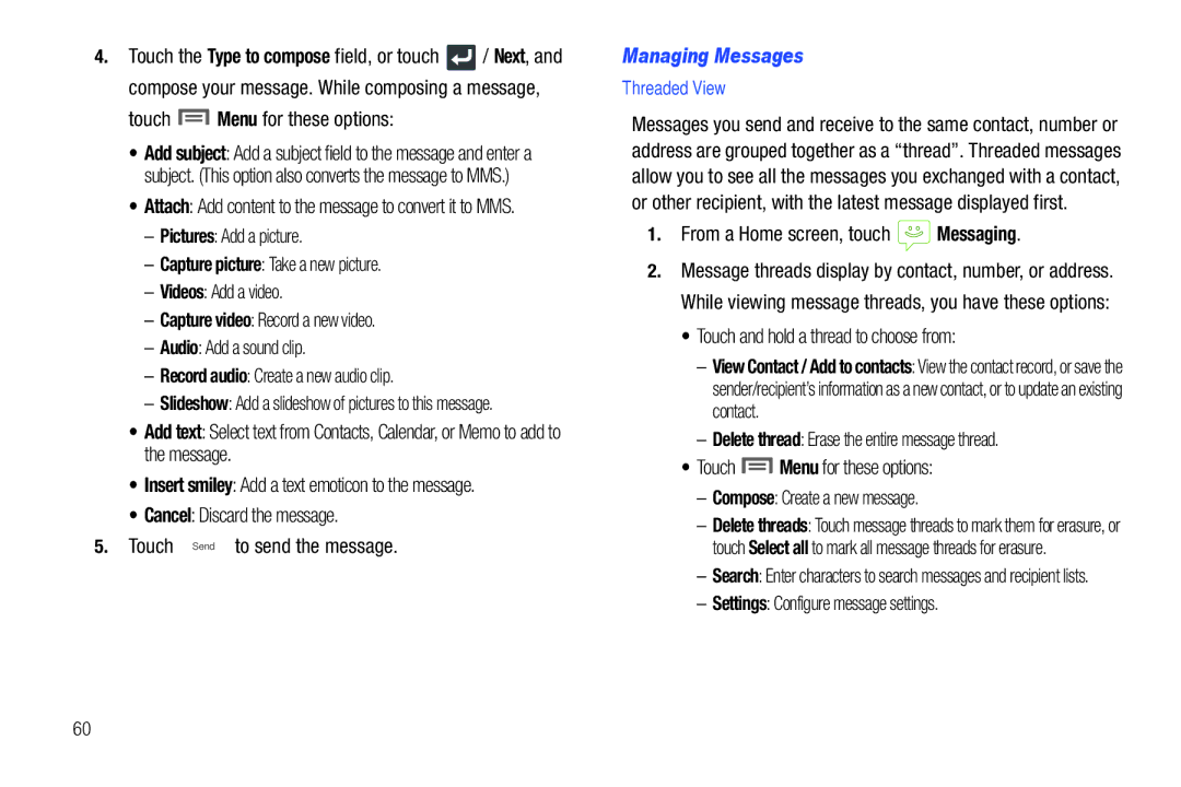 Samsung SCH-I500RKAUSC user manual Managing Messages 