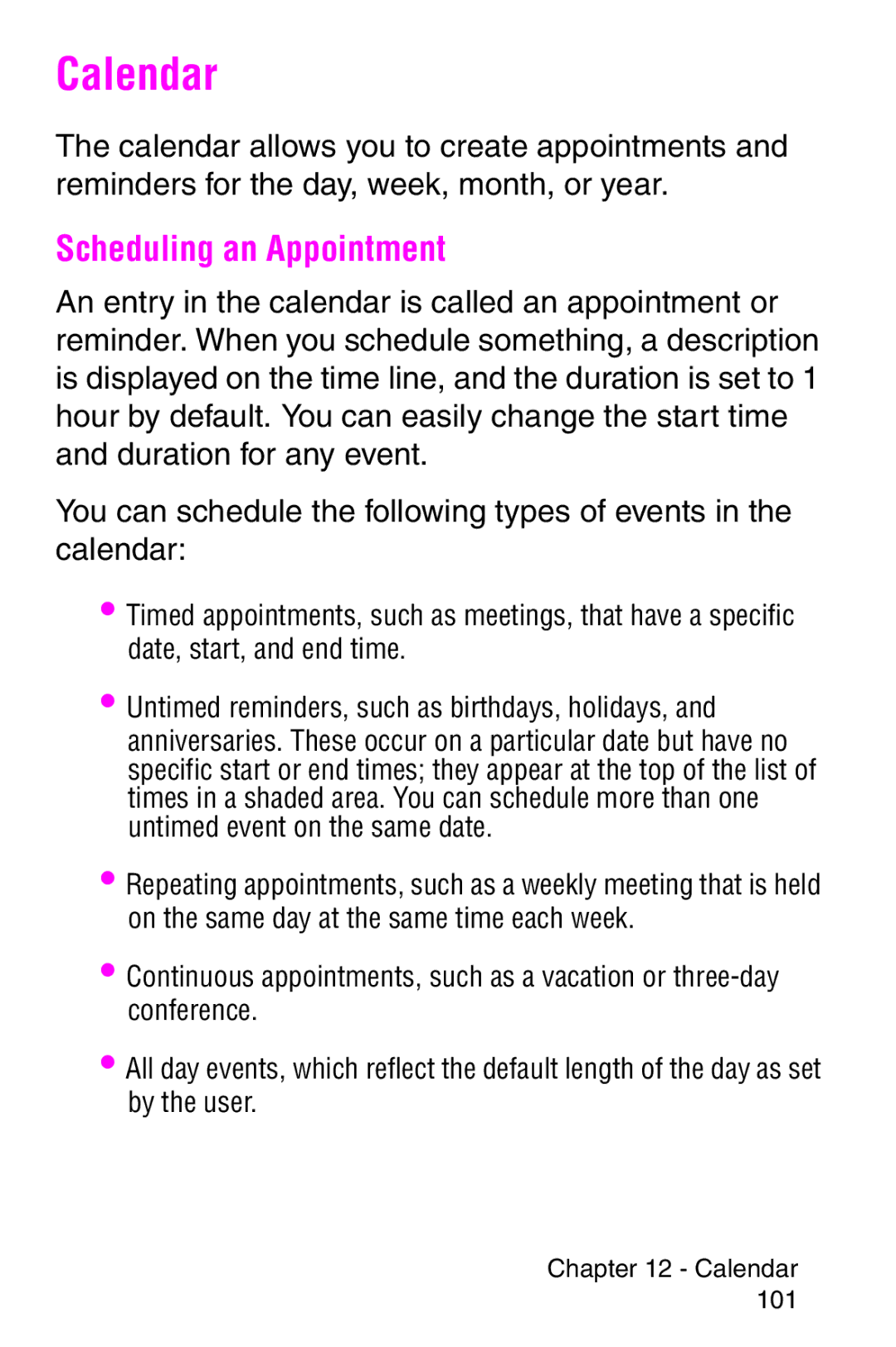 Samsung SCH-i700 Series manual Calendar, Scheduling an Appointment 