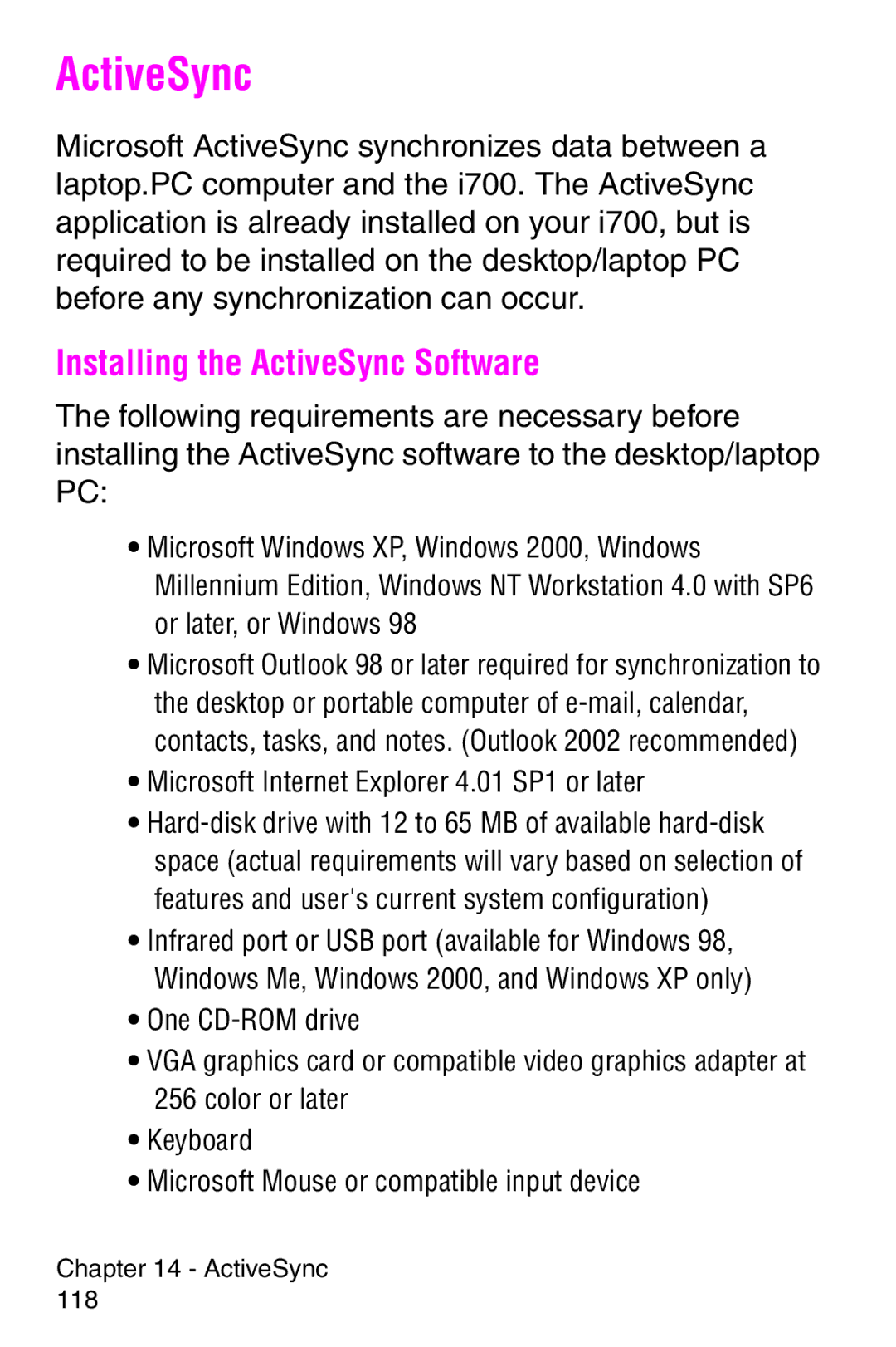 Samsung SCH-i700 Series manual Installing the ActiveSync Software 