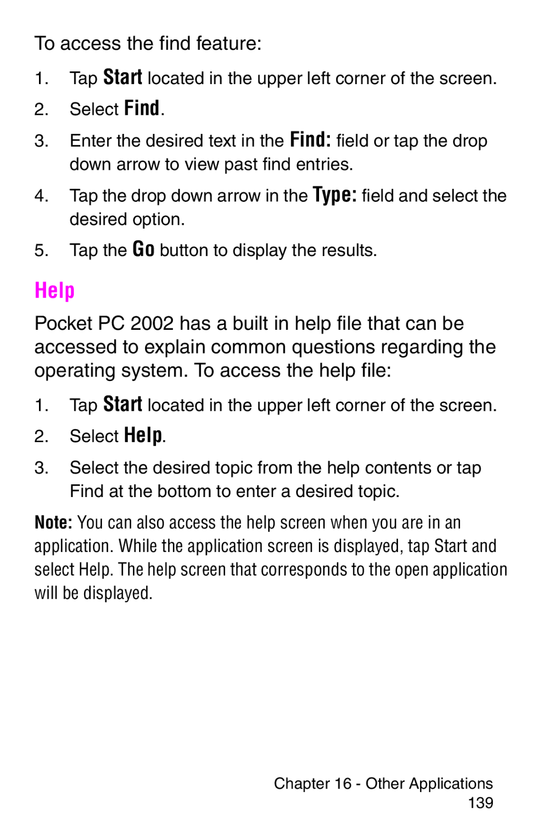 Samsung SCH-i700 Series manual Help, To access the find feature 