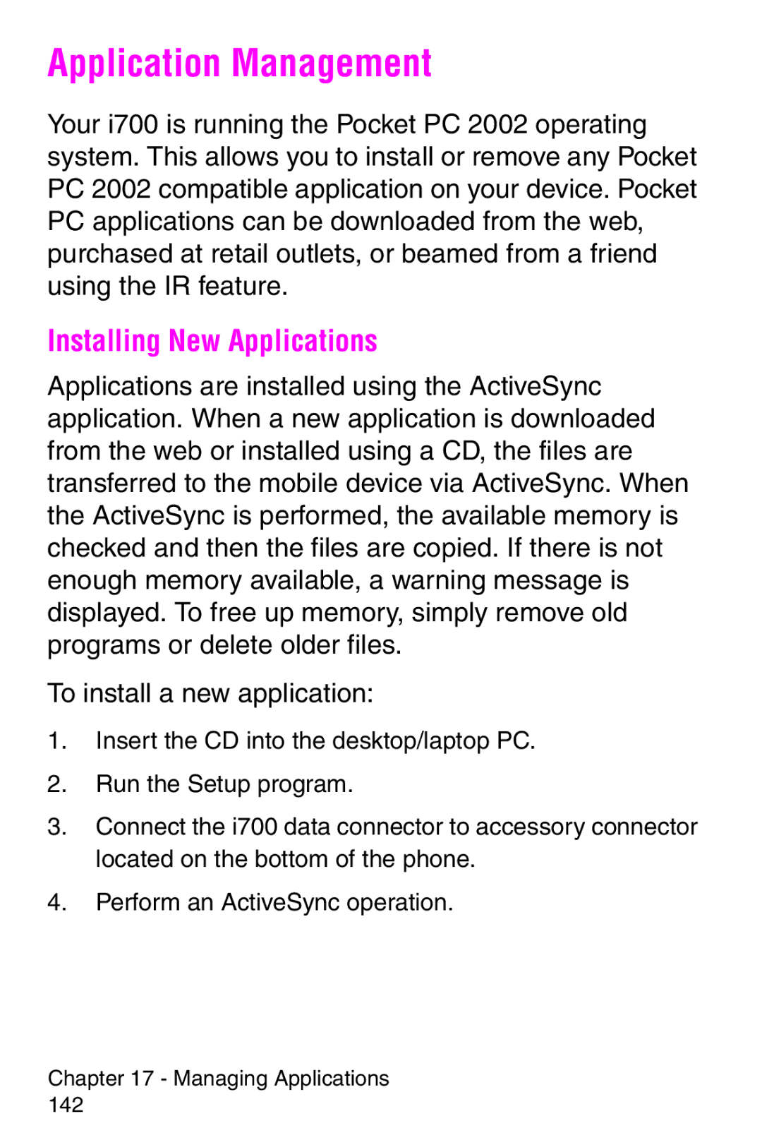 Samsung SCH-i700 Series manual Application Management, Installing New Applications 