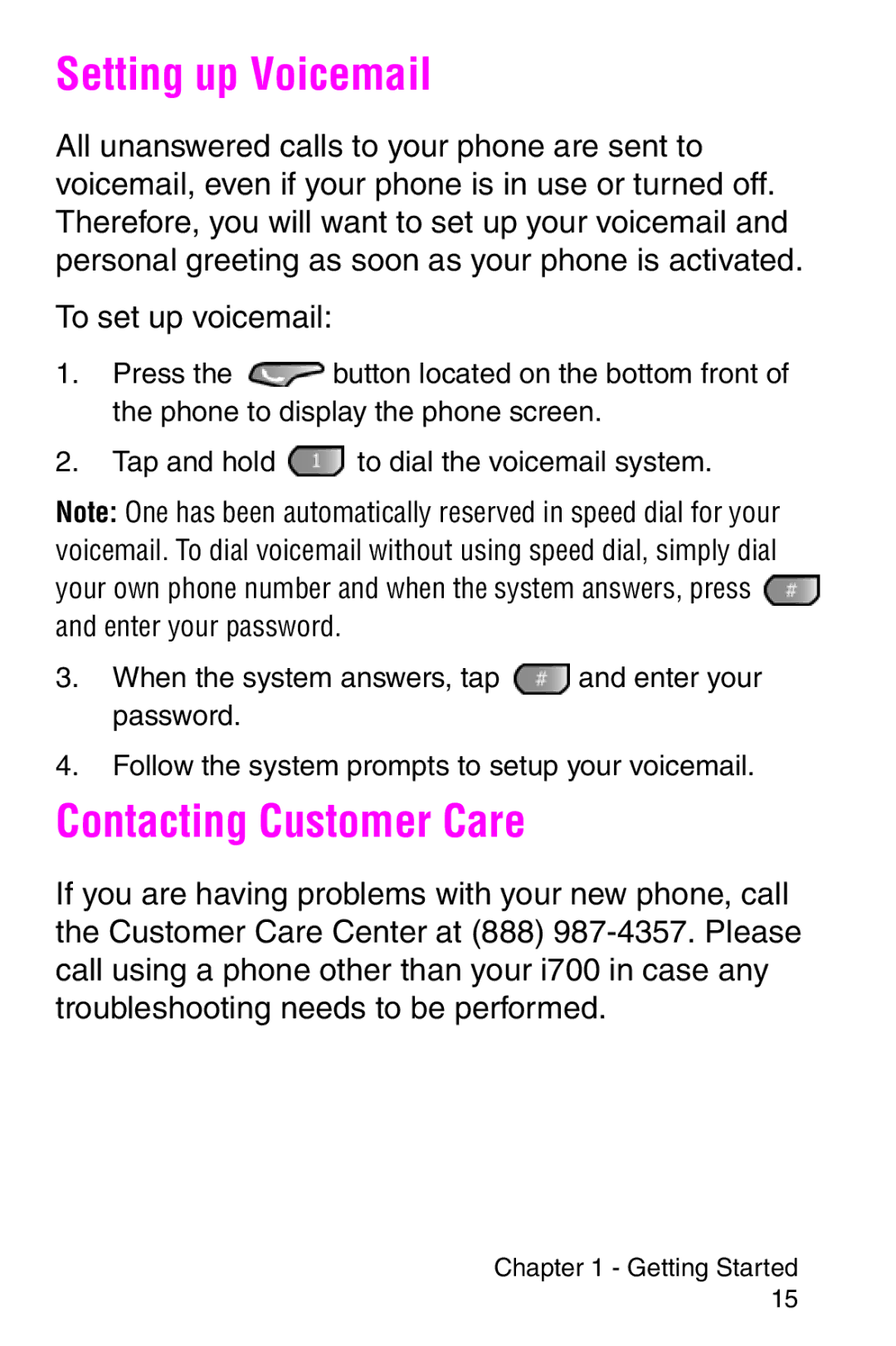 Samsung SCH-i700 Series manual Setting up Voicemail, Contacting Customer Care 