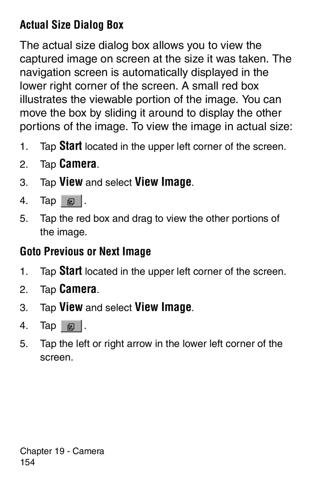 Samsung SCH-i700 Series manual Actual Size Dialog Box, Goto Previous or Next Image 