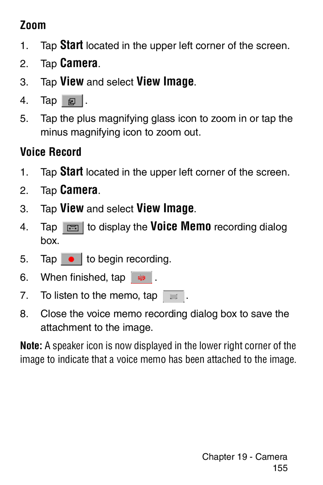 Samsung SCH-i700 Series manual Zoom, Voice Record 