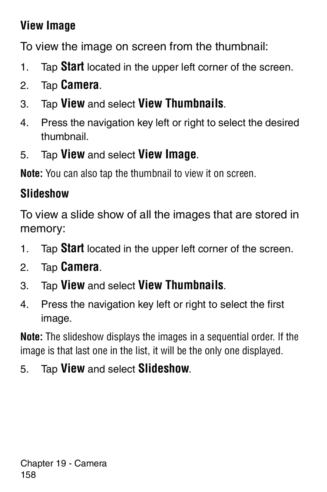 Samsung SCH-i700 Series manual View Image, To view the image on screen from the thumbnail, Slideshow 