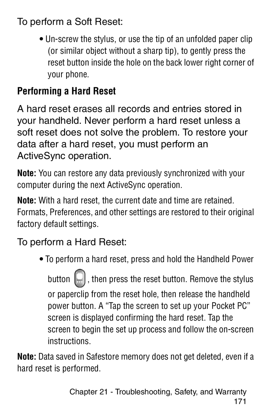 Samsung SCH-i700 Series manual To perform a Soft Reset, Performing a Hard Reset 