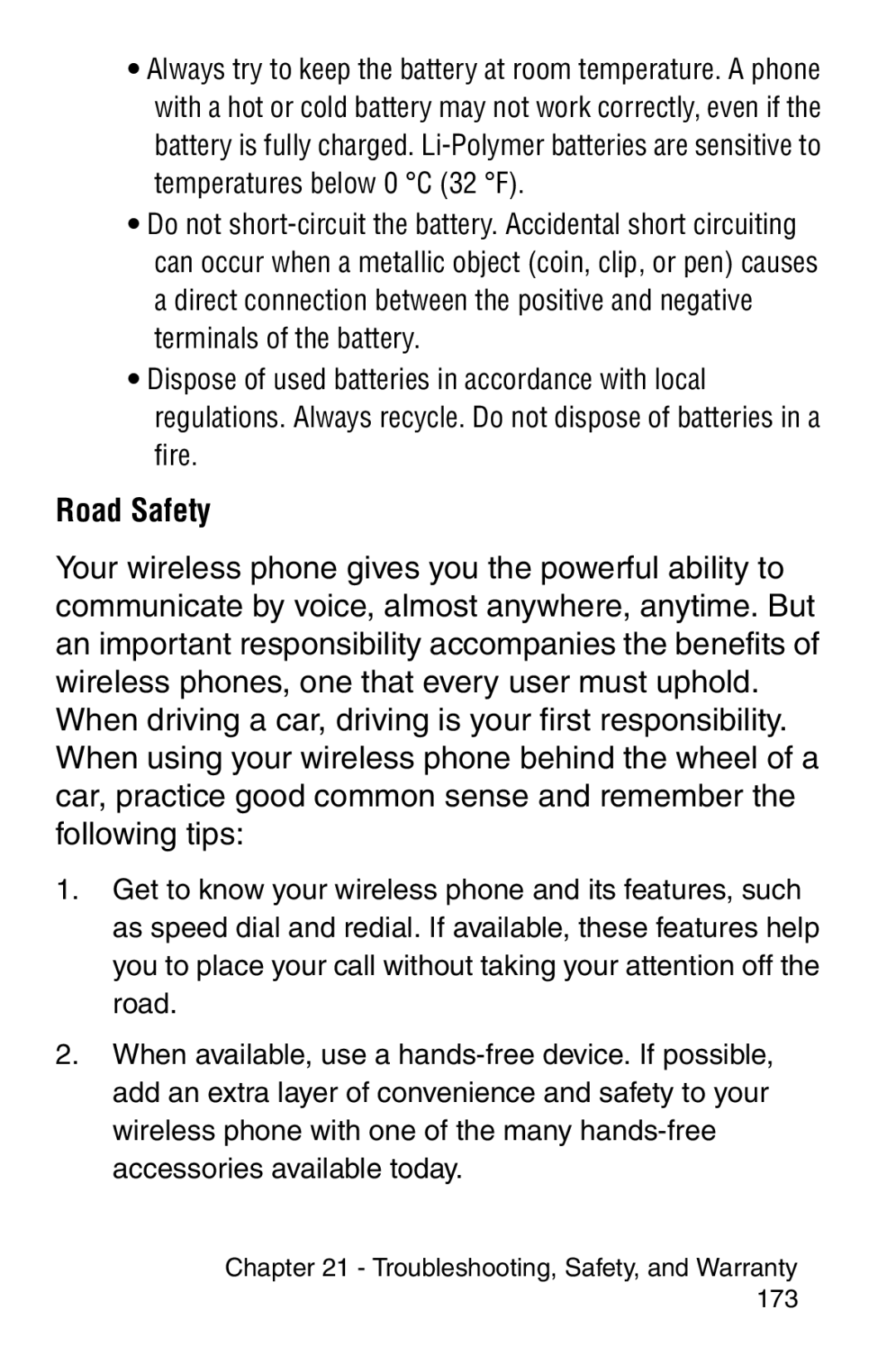 Samsung SCH-i700 Series manual Road Safety 