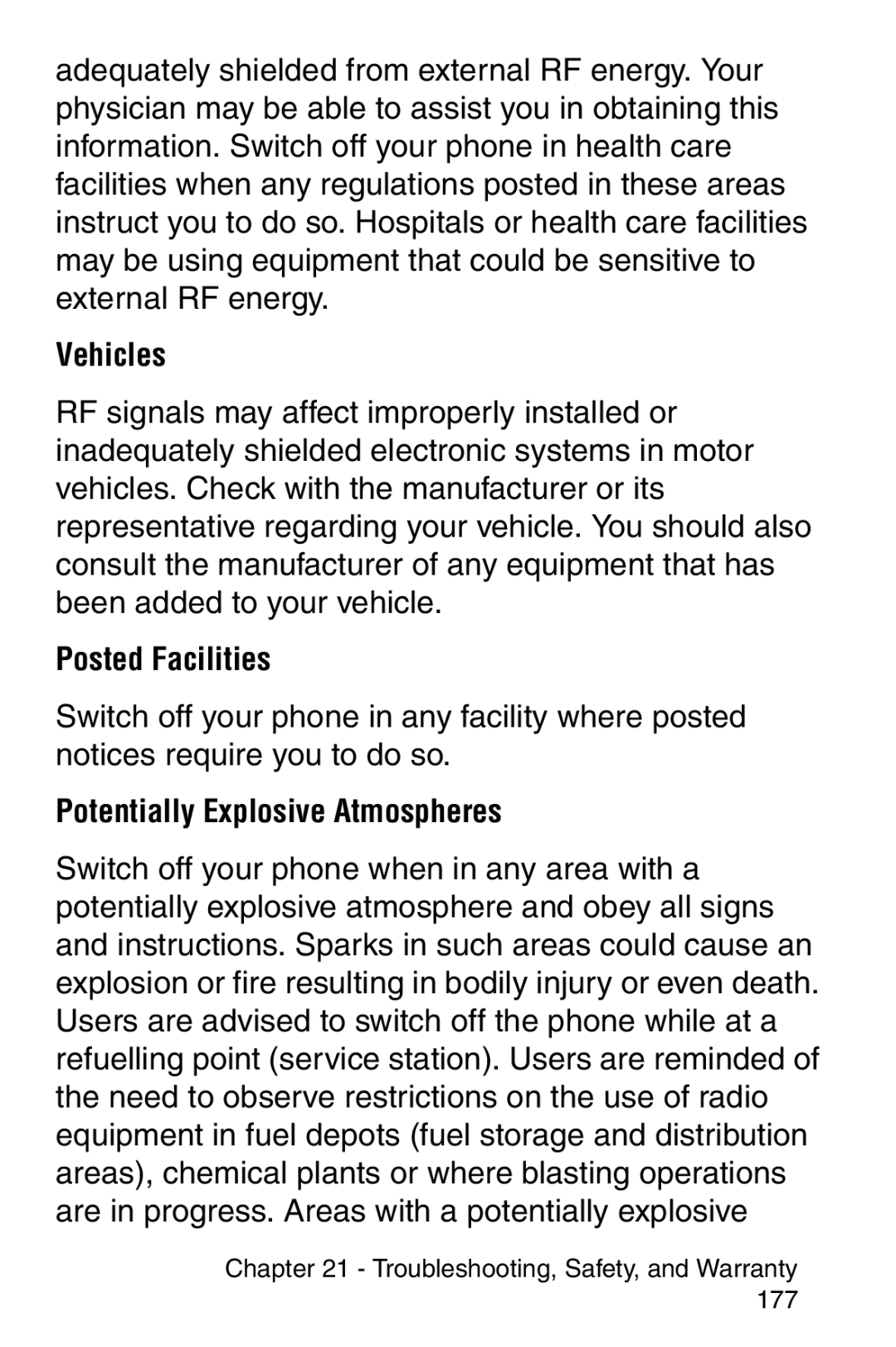 Samsung SCH-i700 Series manual Vehicles, Posted Facilities, Potentially Explosive Atmospheres 