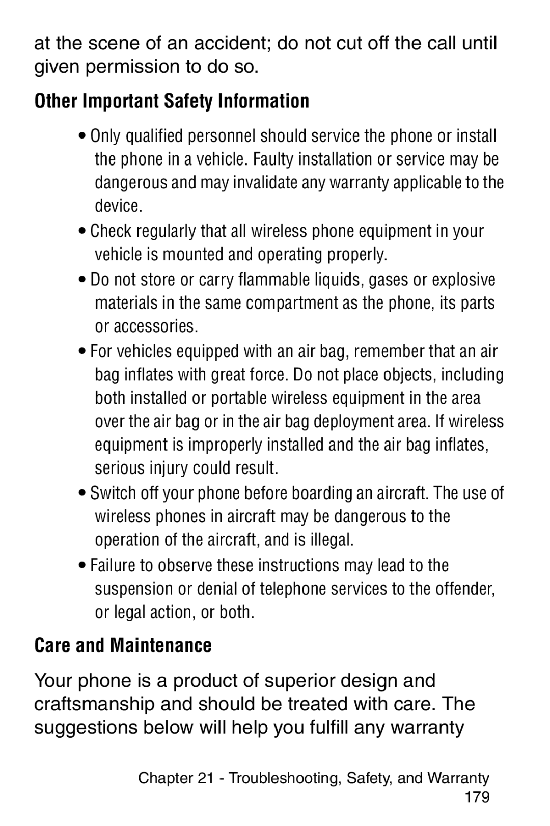 Samsung SCH-i700 Series manual Other Important Safety Information, Care and Maintenance 