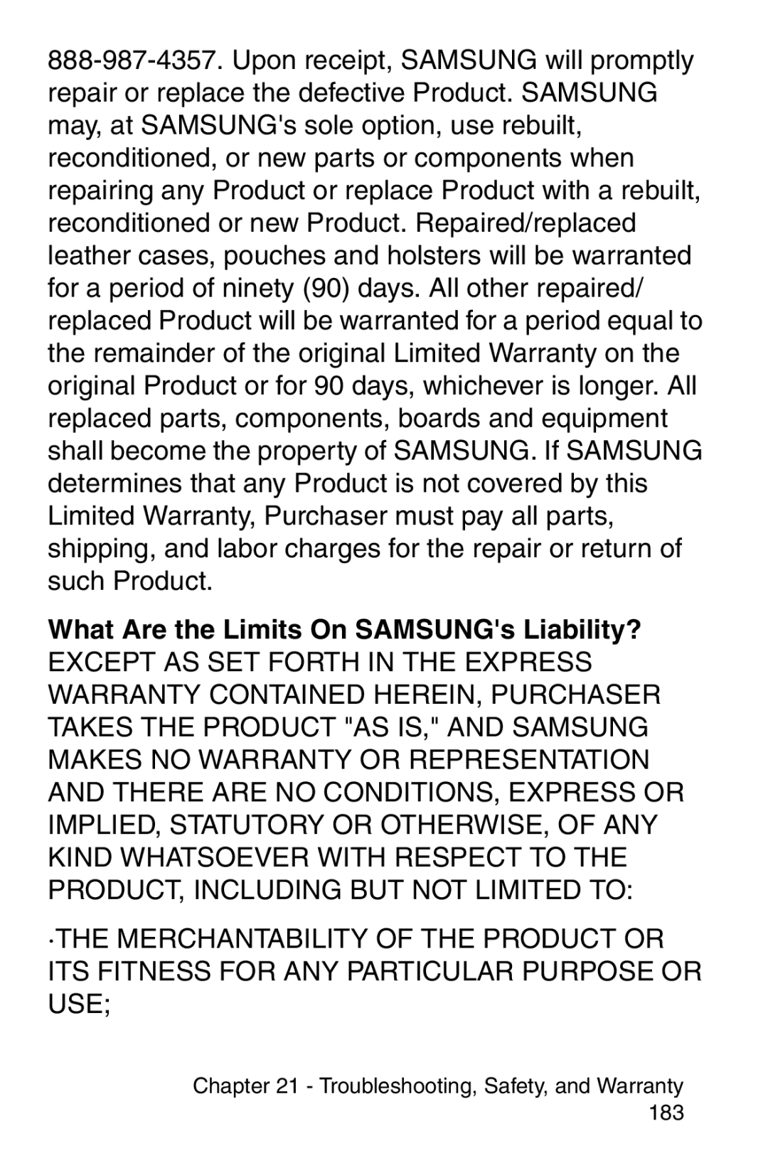 Samsung SCH-i700 Series manual What Are the Limits On SAMSUNGs Liability? 