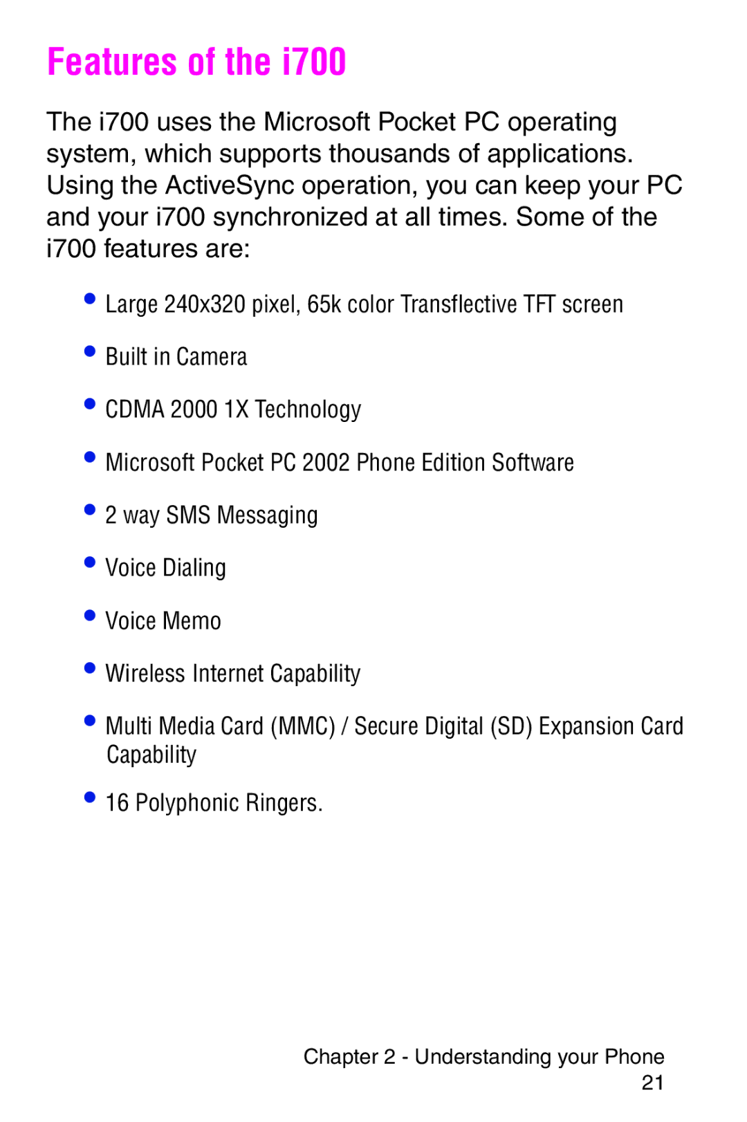 Samsung SCH-i700 Series manual Features 