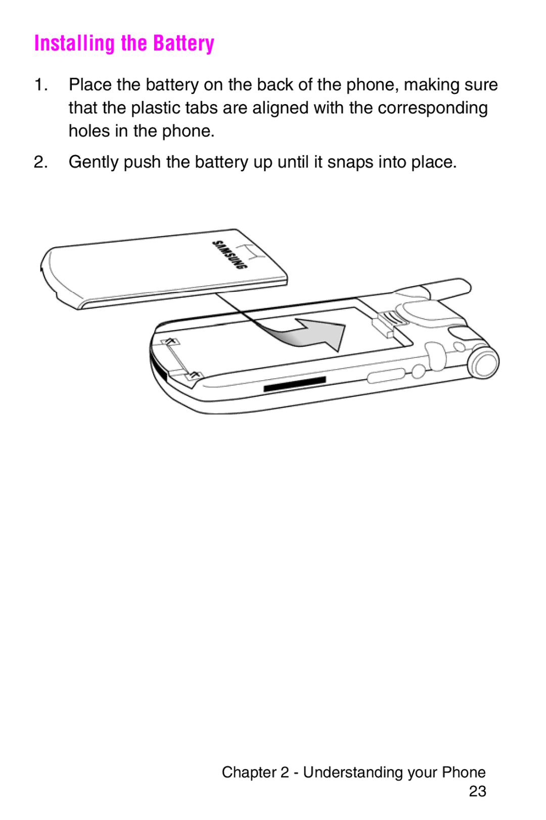 Samsung SCH-i700 Series manual Installing the Battery 