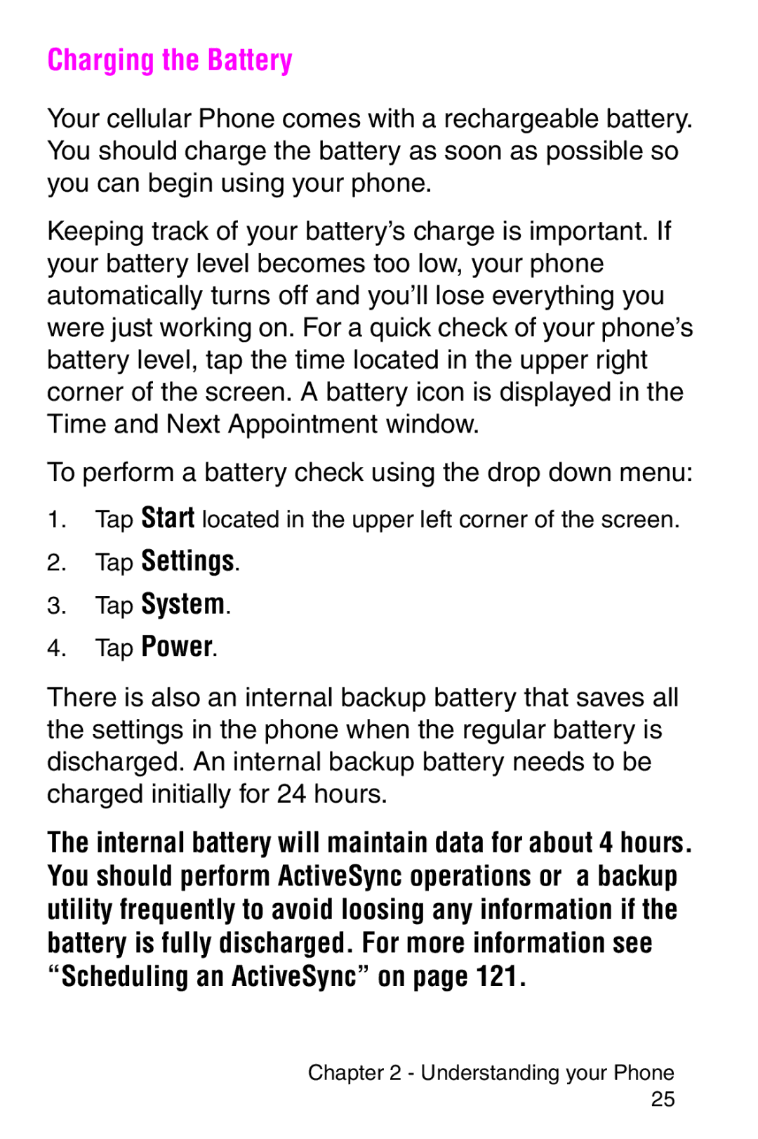 Samsung SCH-i700 Series manual Charging the Battery, Tap Settings Tap System 