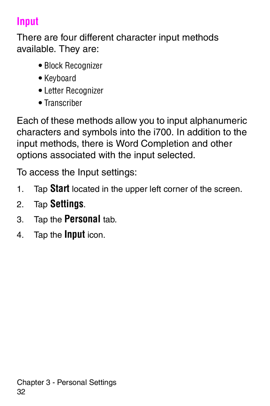 Samsung SCH-i700 Series manual Input 