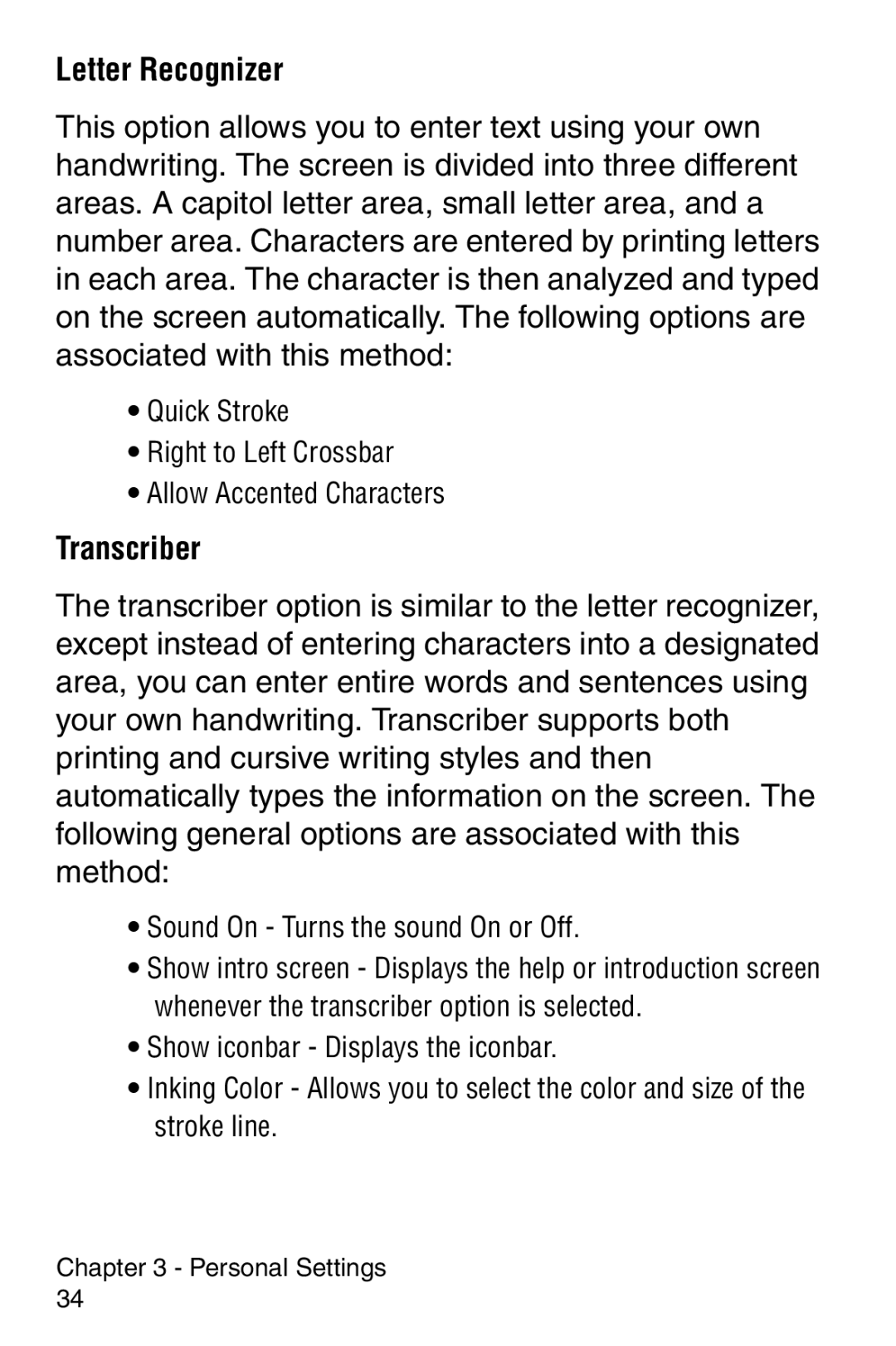 Samsung SCH-i700 Series manual Letter Recognizer, Transcriber 