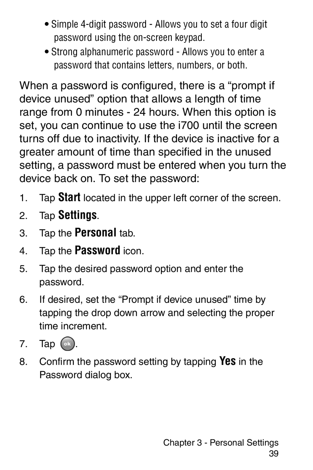 Samsung SCH-i700 Series manual Tap Settings 