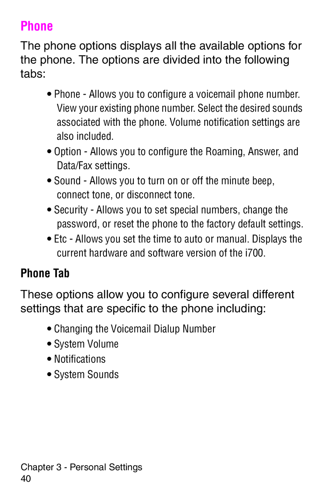 Samsung SCH-i700 Series manual Phone Tab 