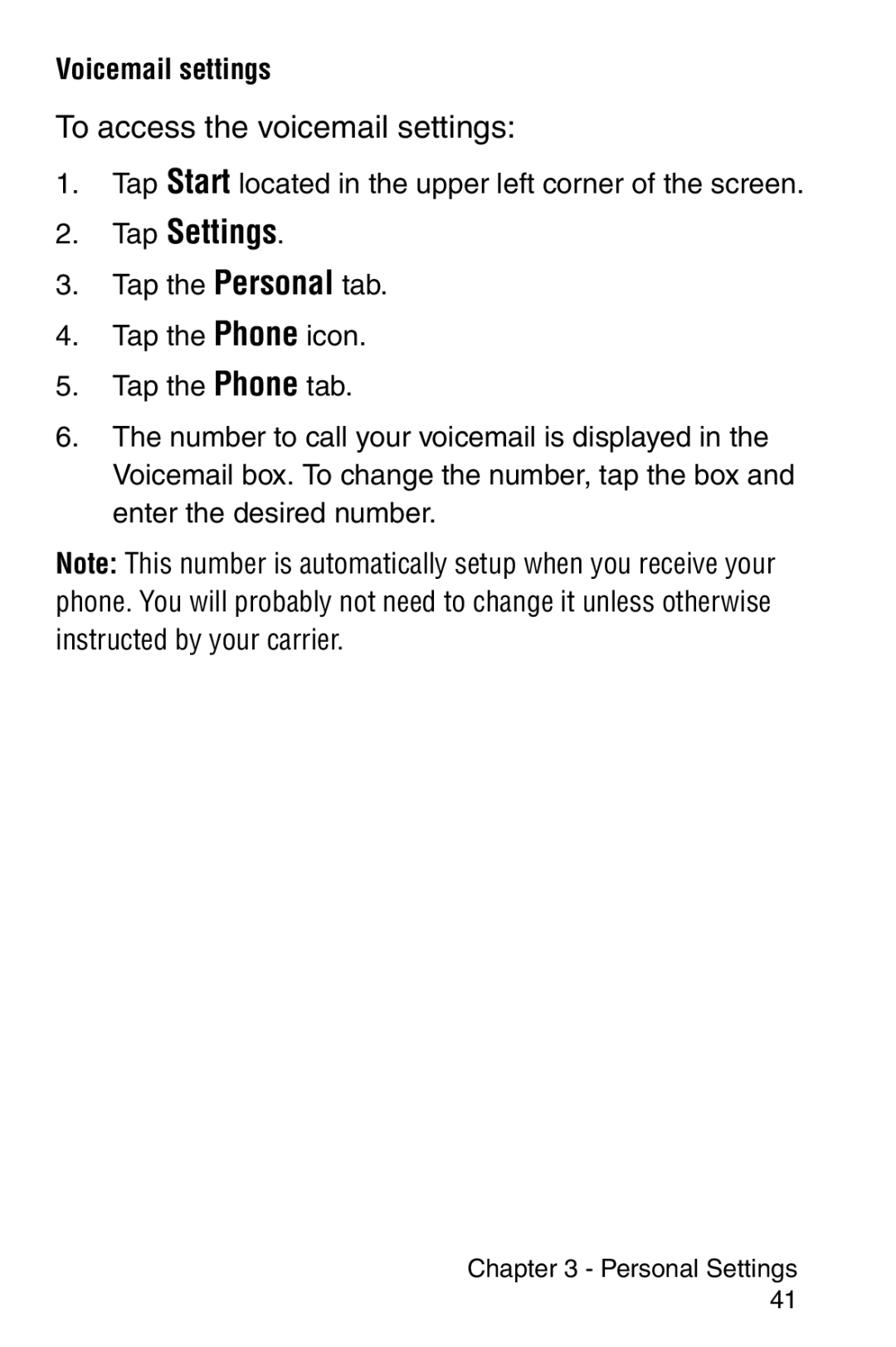 Samsung SCH-i700 Series manual To access the voicemail settings 