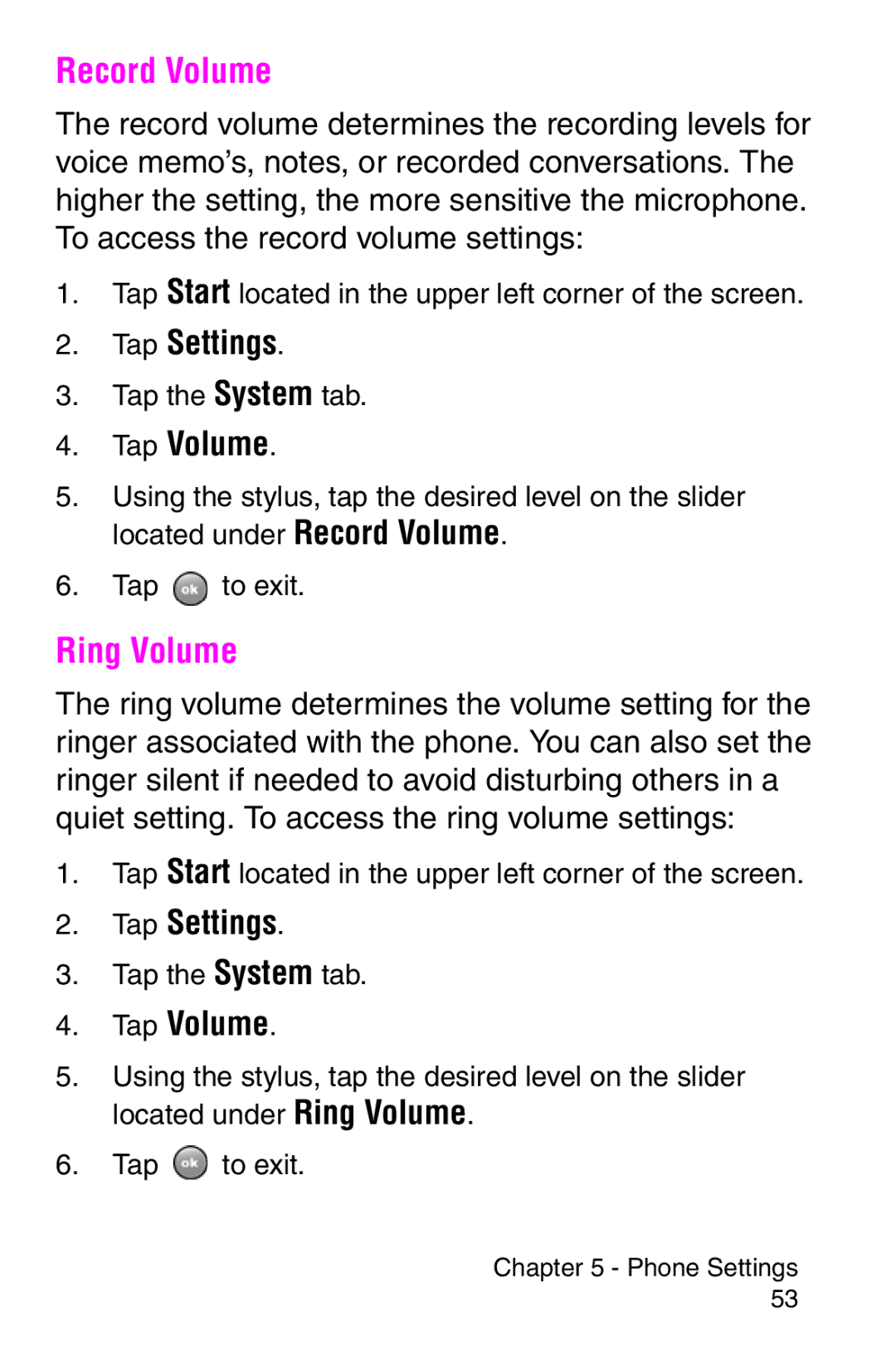 Samsung SCH-i700 Series manual Record Volume, Ring Volume 