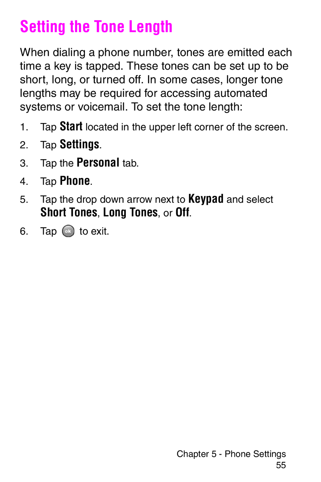 Samsung SCH-i700 Series manual Setting the Tone Length, Short Tones, Long Tones, or Off 