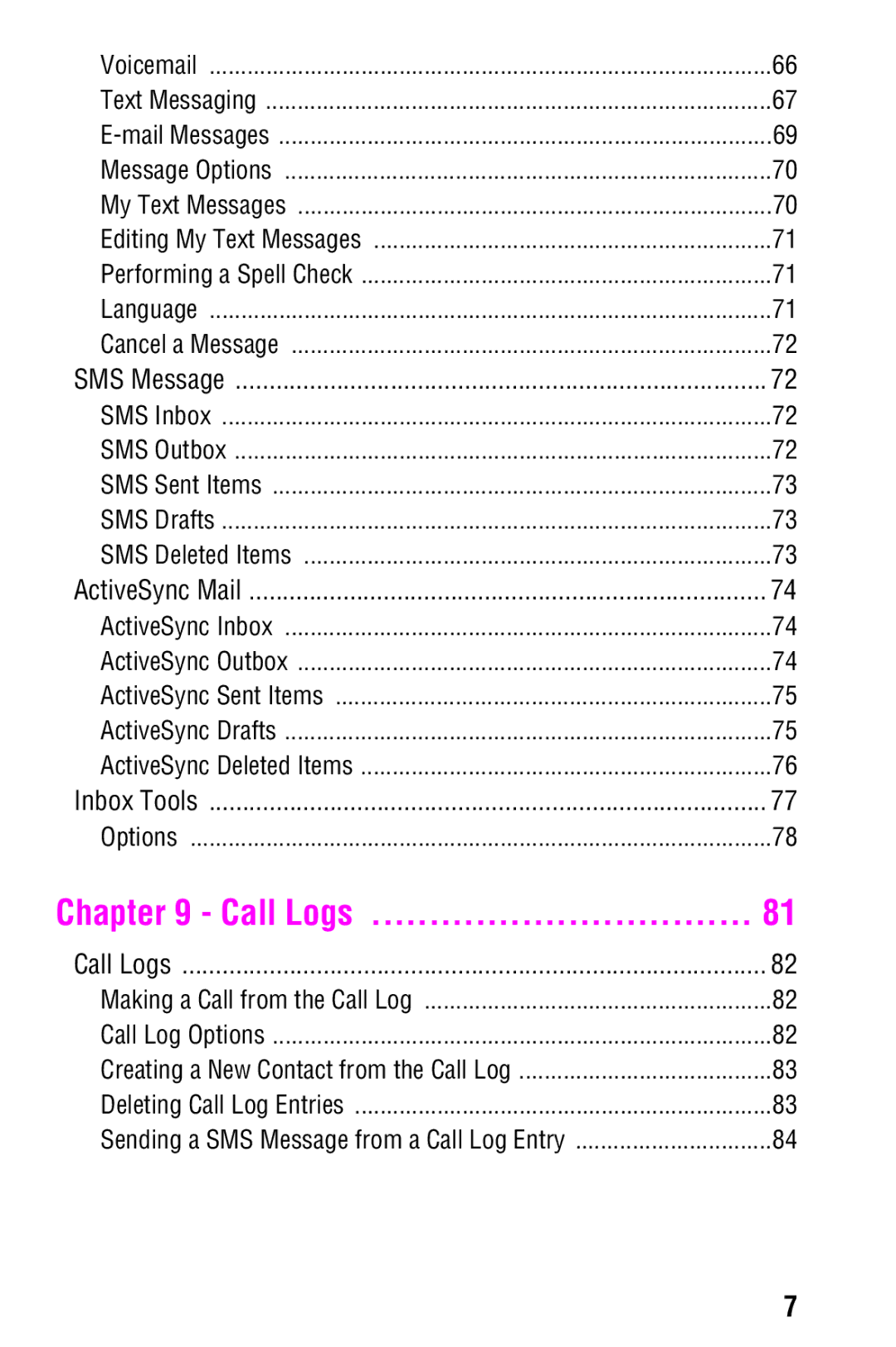 Samsung SCH-i700 Series manual Call Logs 