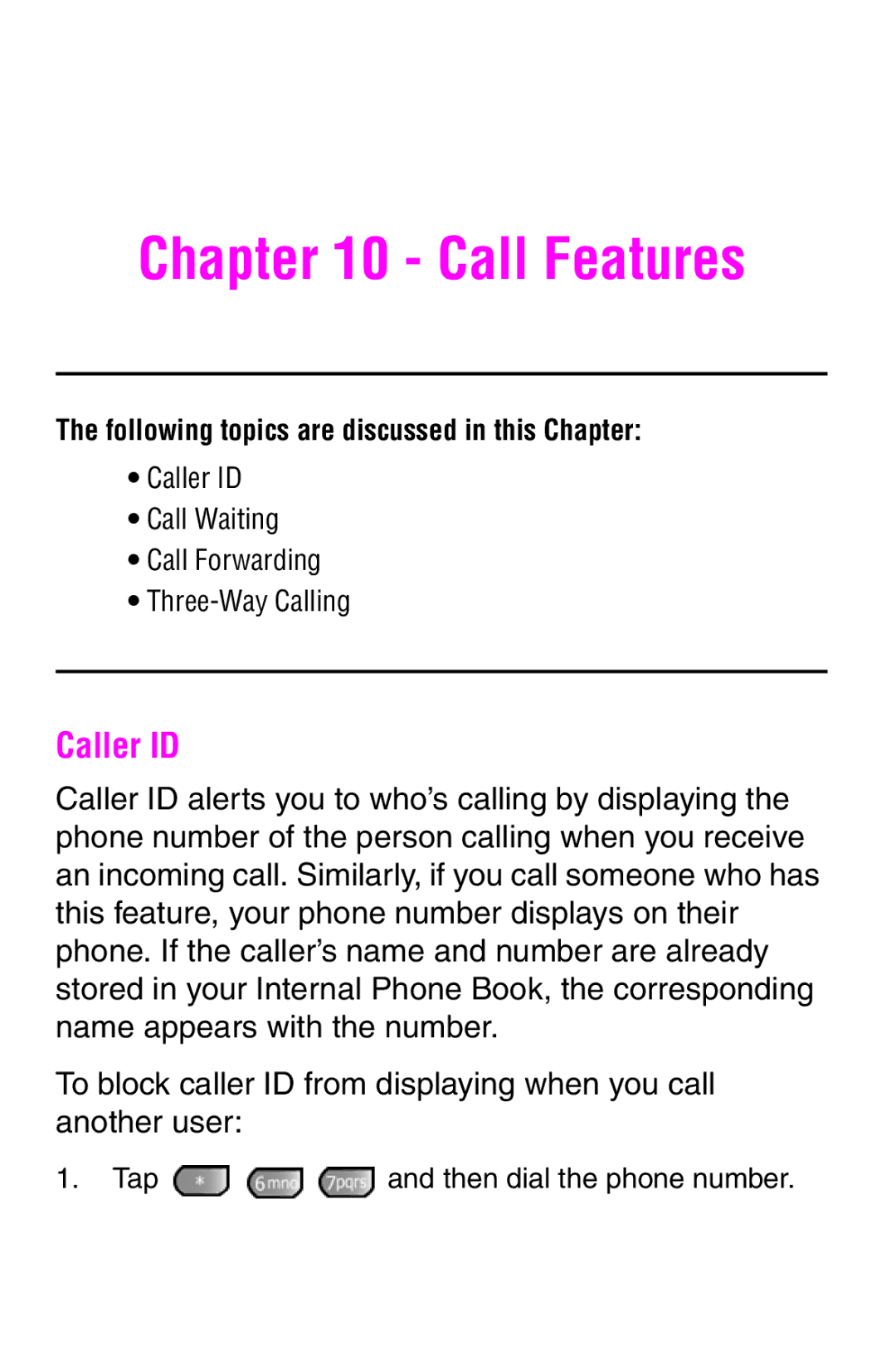 Samsung SCH-i700 Series manual Call Features, Caller ID 