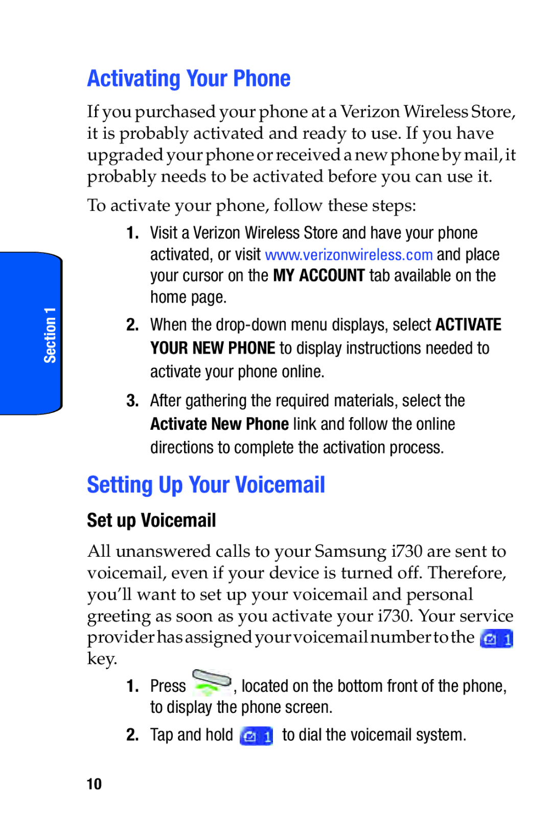 Samsung SCH-i730 manual Activating Your Phone, Setting Up Your Voicemail, Set up Voicemail 