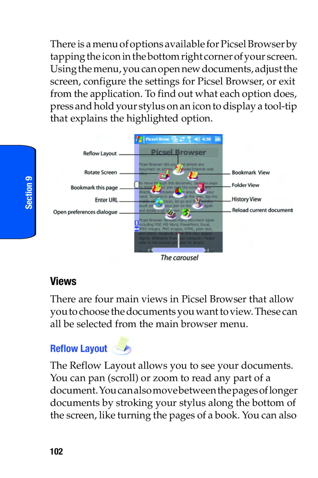 Samsung SCH-i730 manual Views, Reflow Layout, 102 