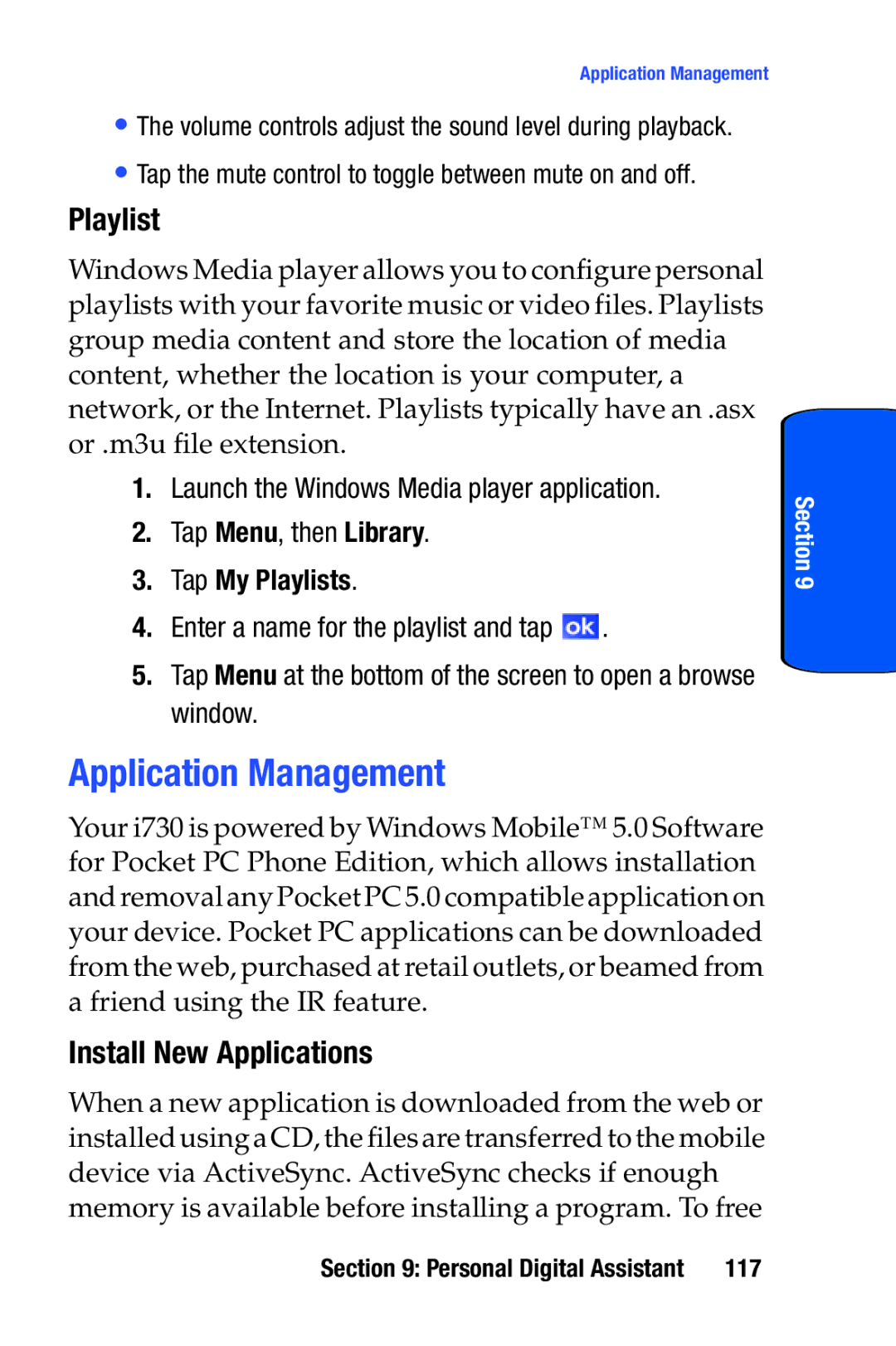 Samsung SCH-i730 manual Application Management, Playlist, Install New Applications, 117 