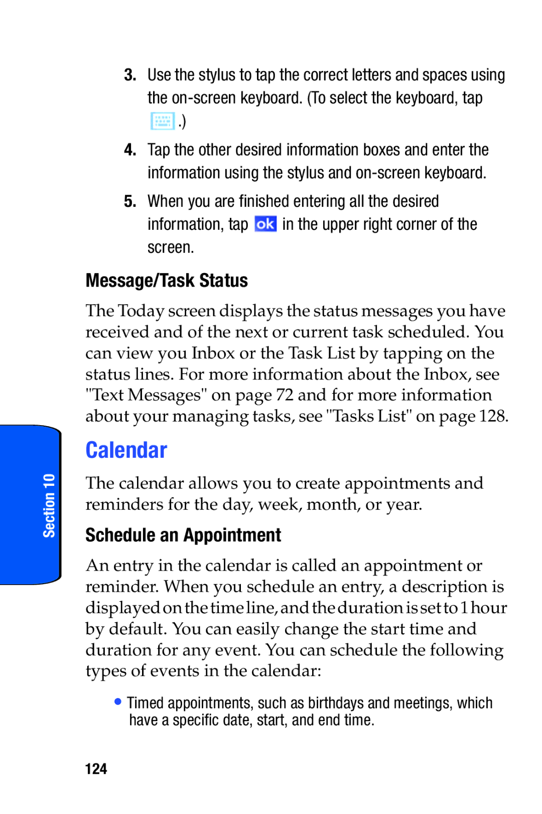 Samsung SCH-i730 manual Calendar, Message/Task Status, Schedule an Appointment, 124 