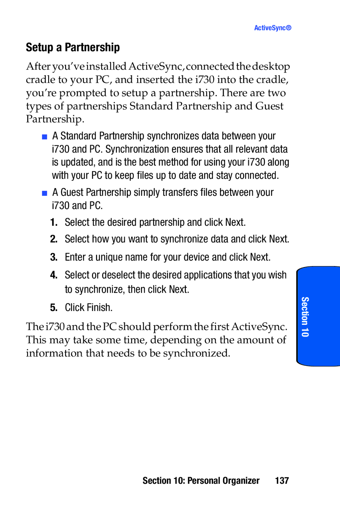 Samsung SCH-i730 manual Setup a Partnership, 137 