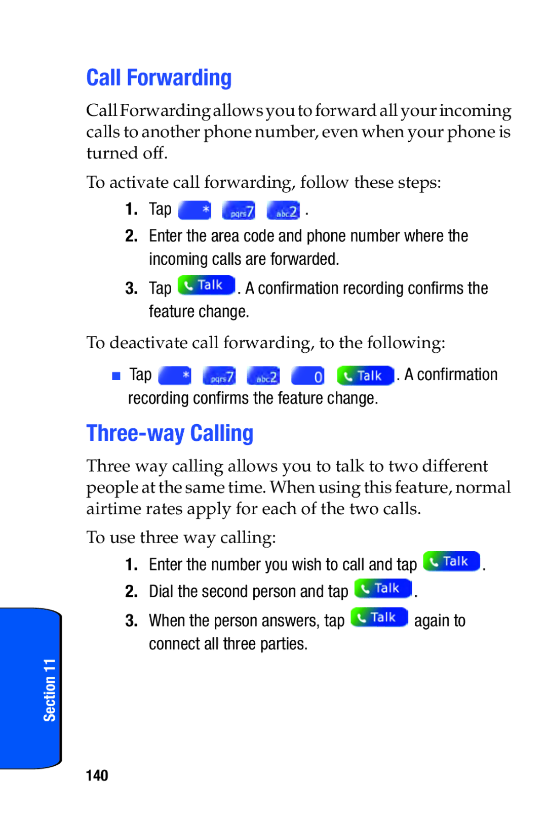 Samsung SCH-i730 manual Call Forwarding, Three-way Calling, 140 