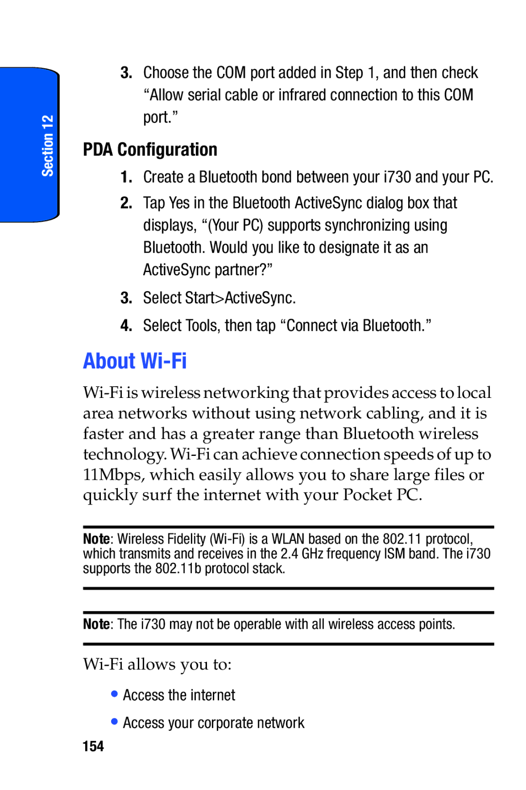 Samsung SCH-i730 manual About Wi-Fi, PDA Configuration, 154 