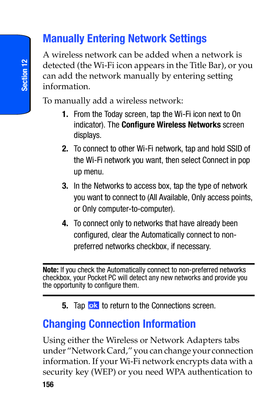 Samsung SCH-i730 manual Manually Entering Network Settings, Changing Connection Information, 156 