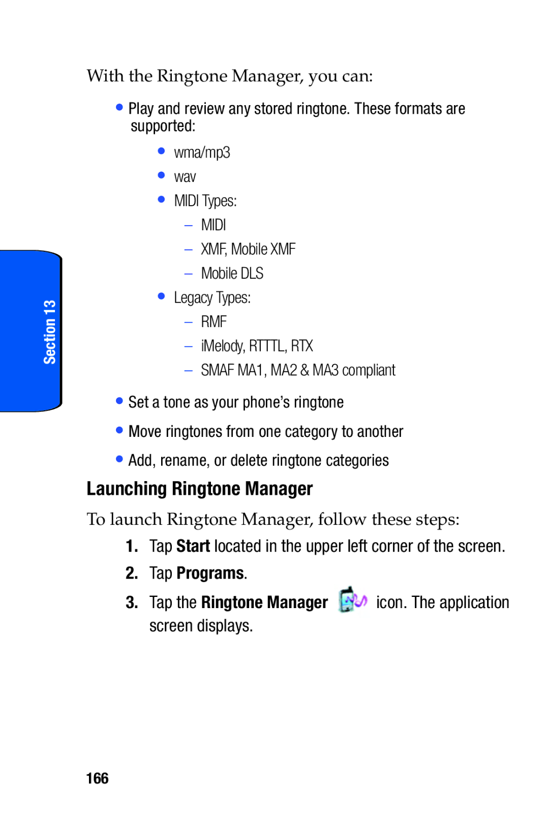 Samsung SCH-i730 manual Launching Ringtone Manager, 166 