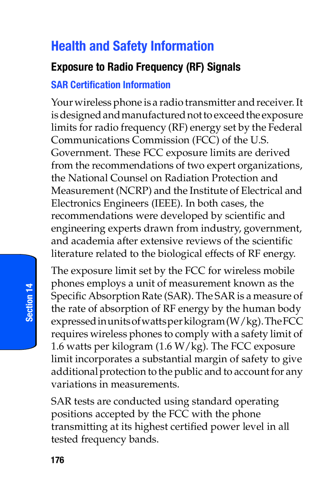 Samsung SCH-i730 Health and Safety Information, Exposure to Radio Frequency RF Signals, SAR Certification Information, 176 