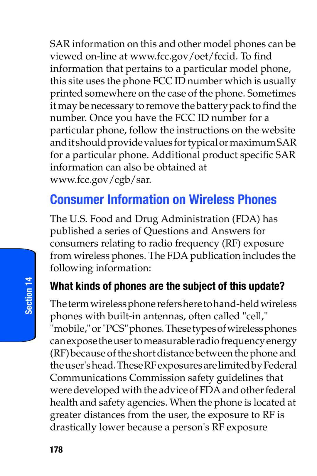 Samsung SCH-i730 manual What kinds of phones are the subject of this update?, 178 