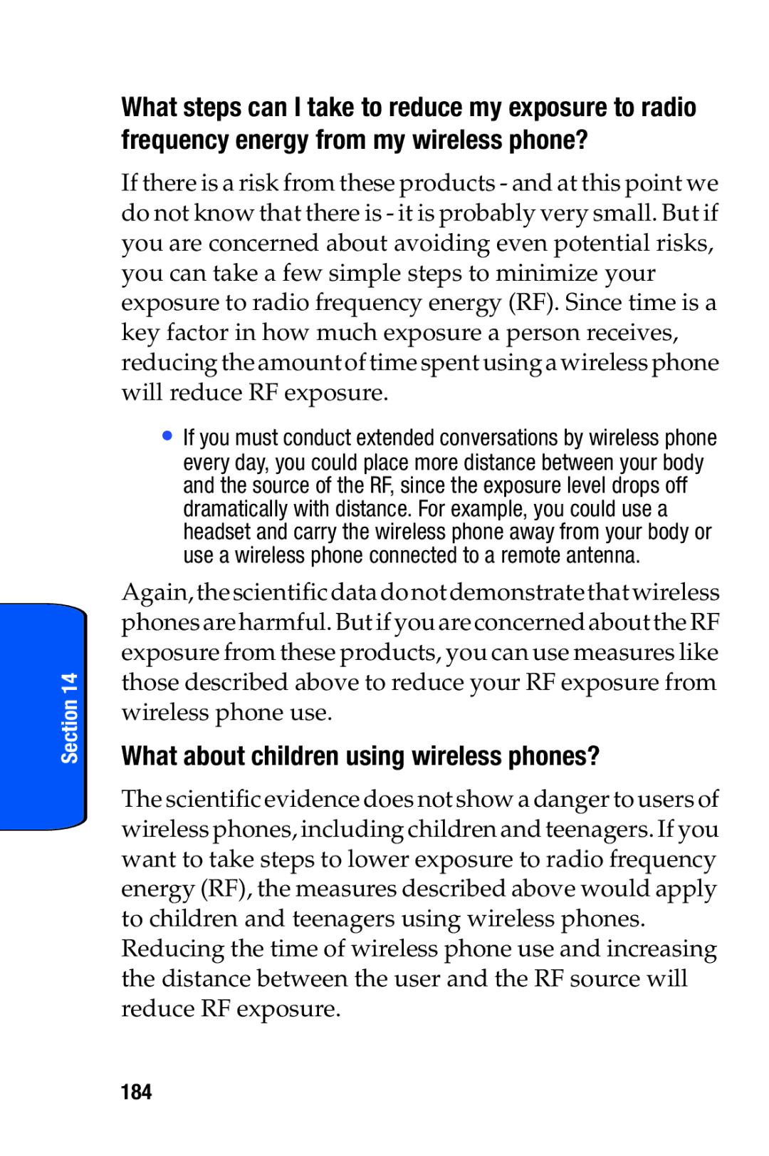 Samsung SCH-i730 manual What about children using wireless phones?, 184 