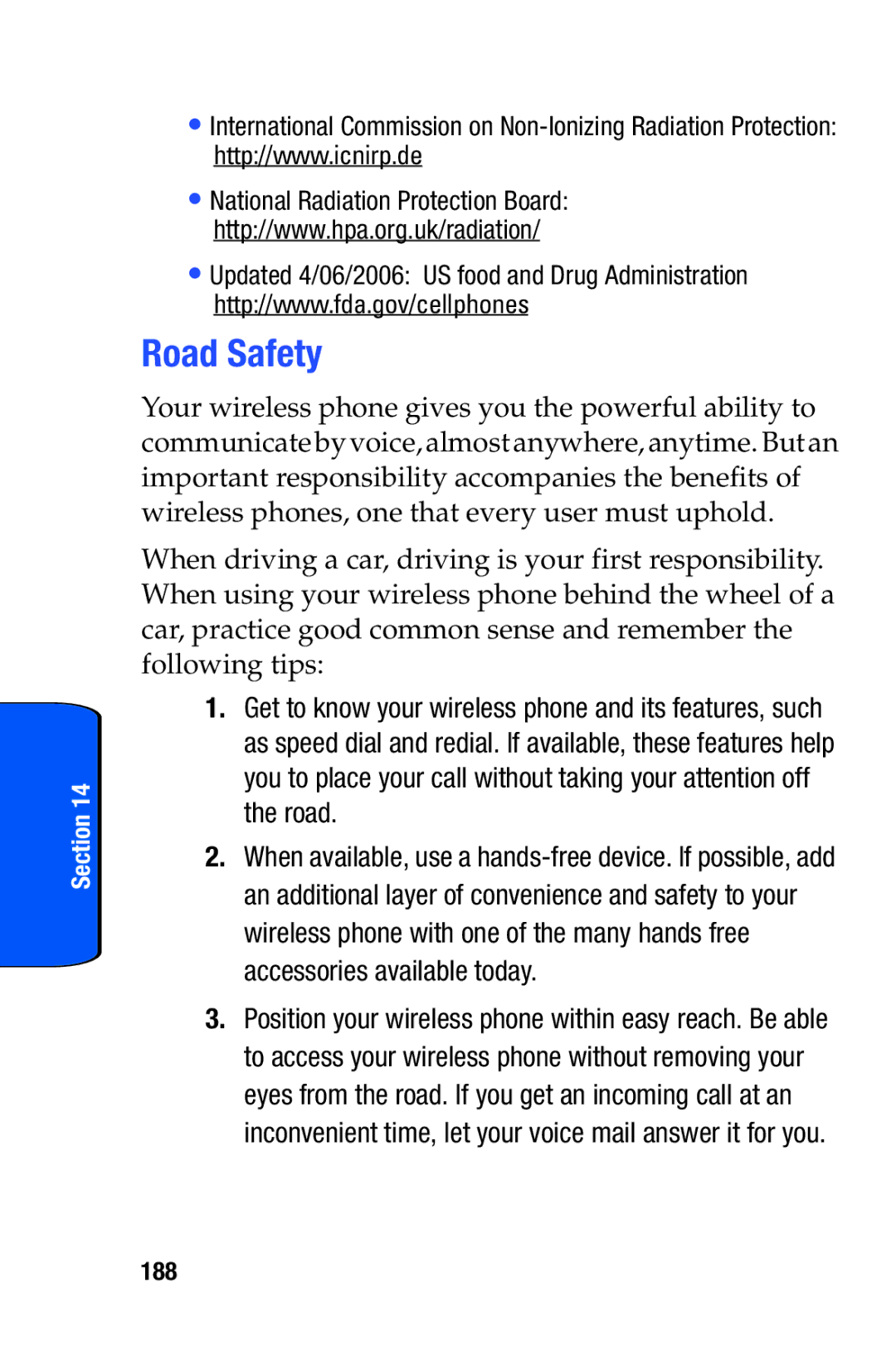 Samsung SCH-i730 manual Road Safety, 188 