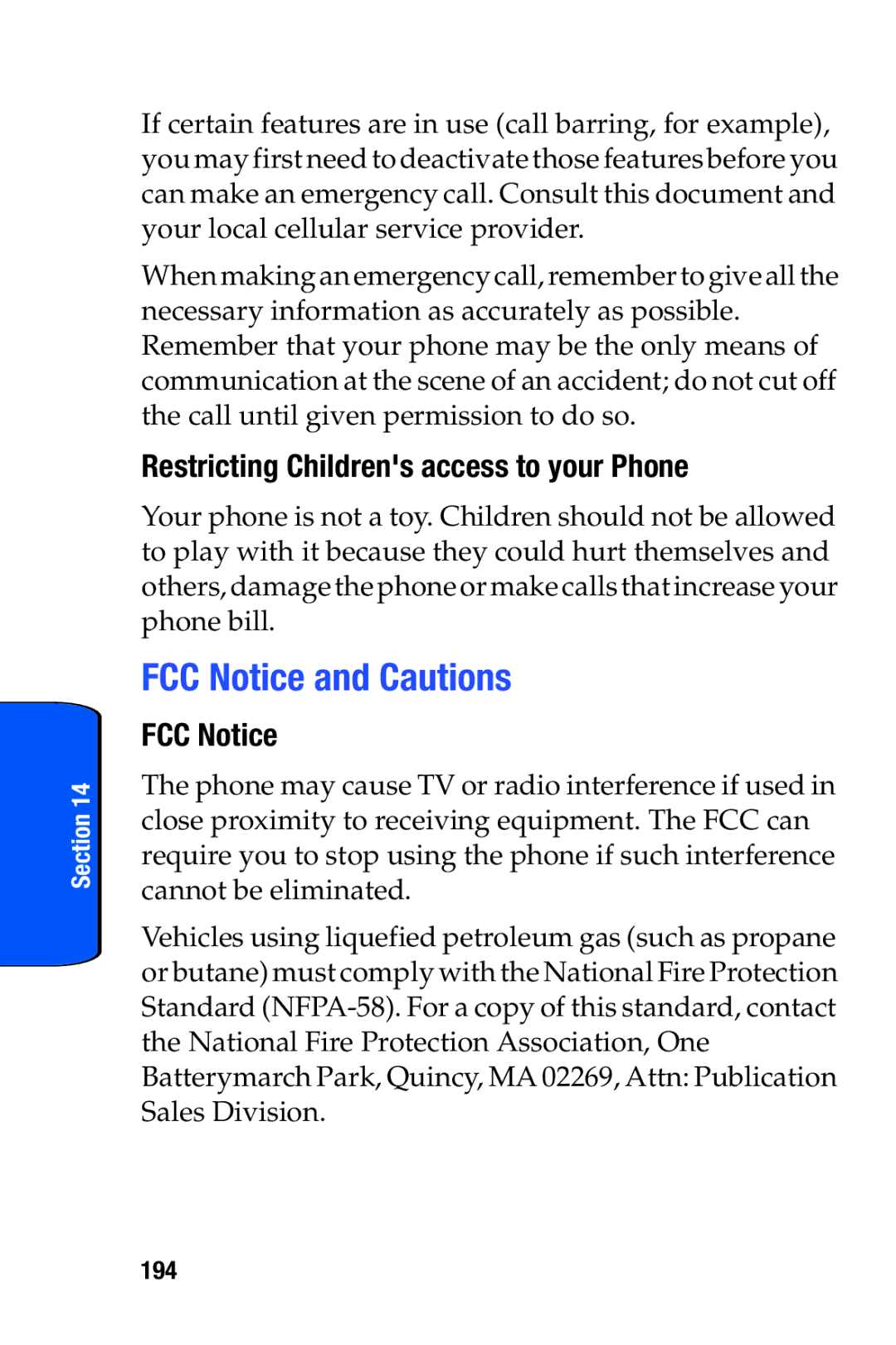 Samsung SCH-i730 manual FCC Notice and Cautions, Restricting Childrens access to your Phone, 194 