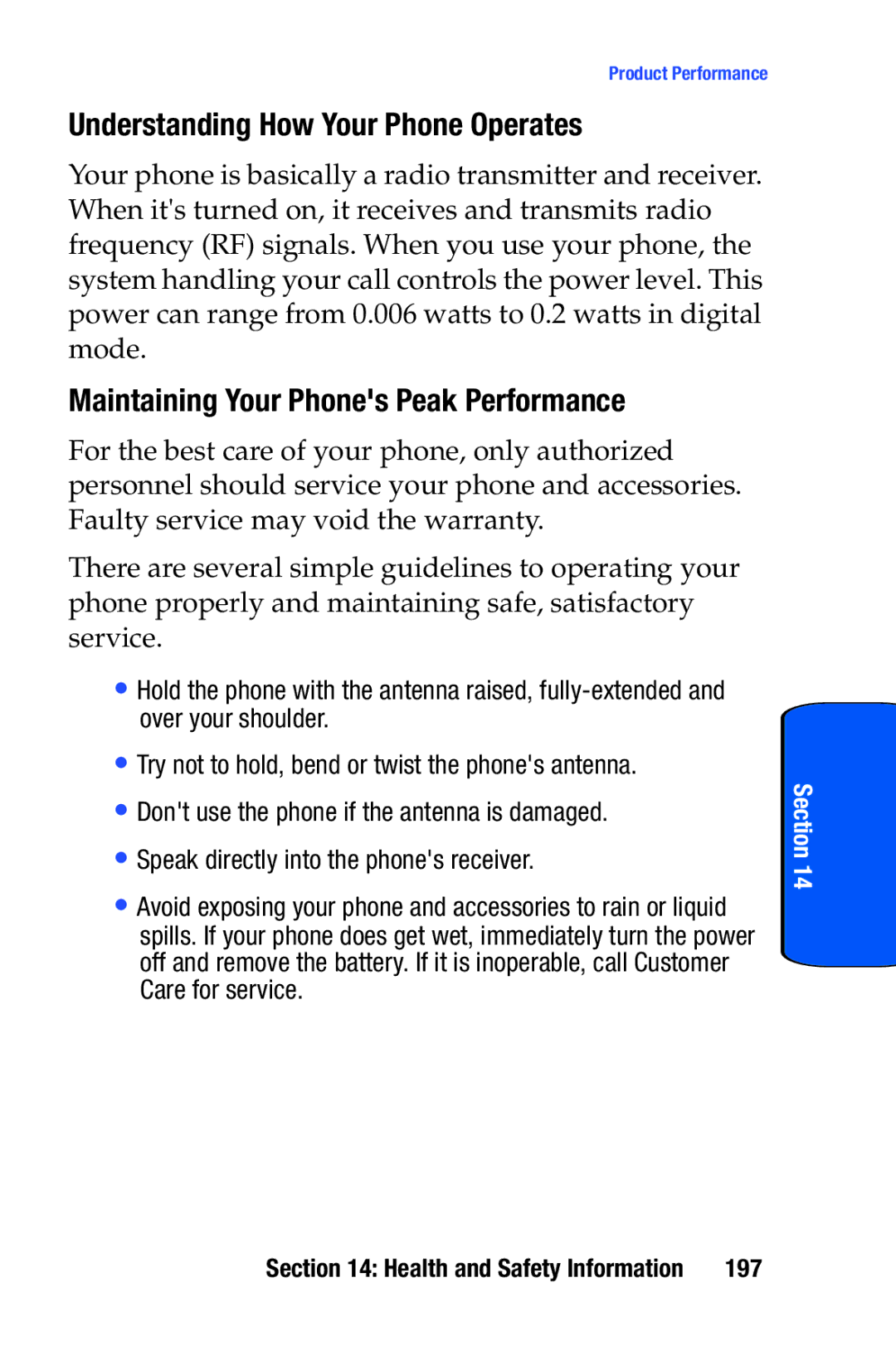 Samsung SCH-i730 manual Understanding How Your Phone Operates, Maintaining Your Phones Peak Performance, 197 