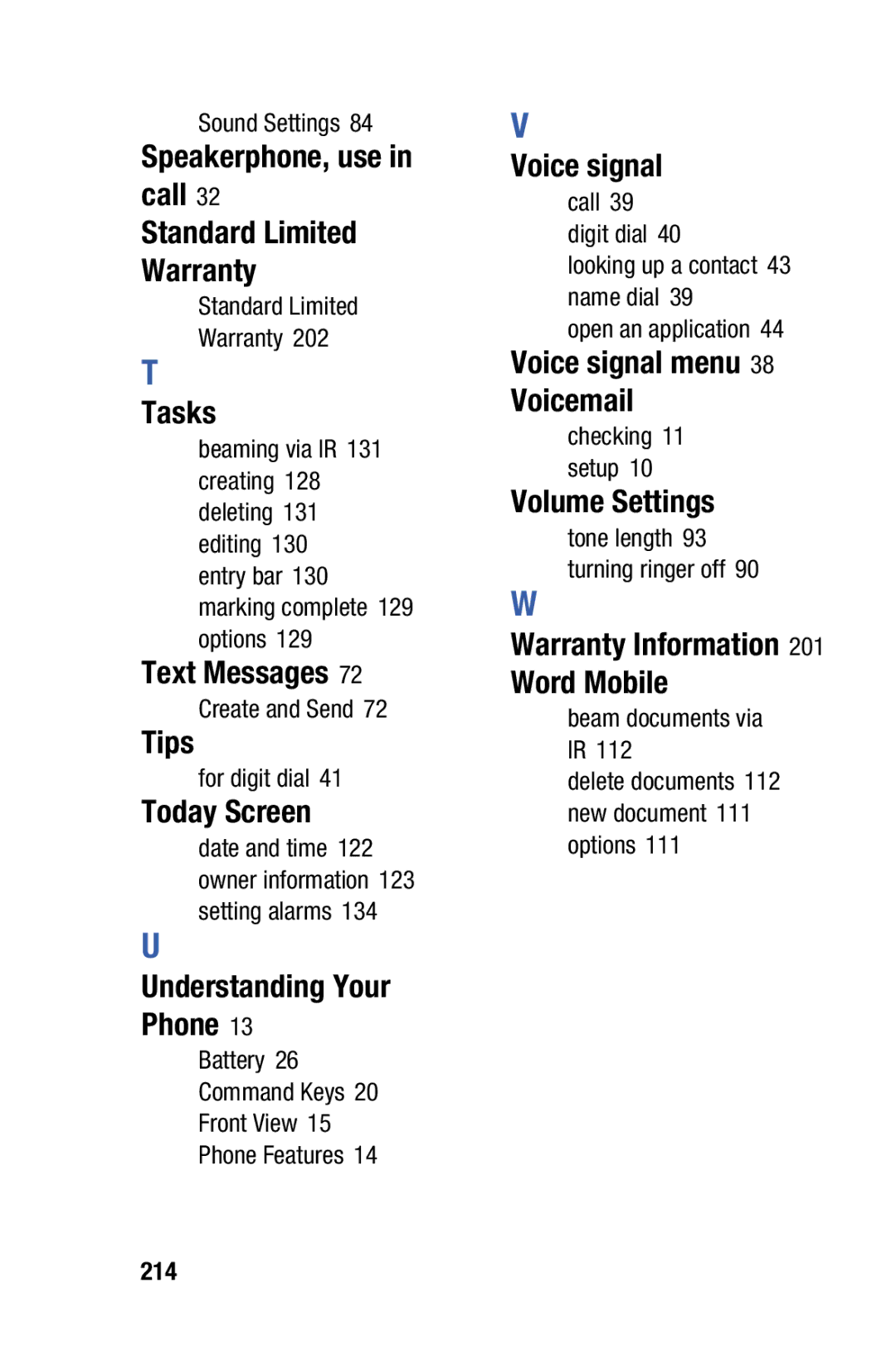 Samsung SCH-i730 manual Speakerphone, use in call, Tasks, Tips, Today Screen, Understanding Your Phone, Voice signal 