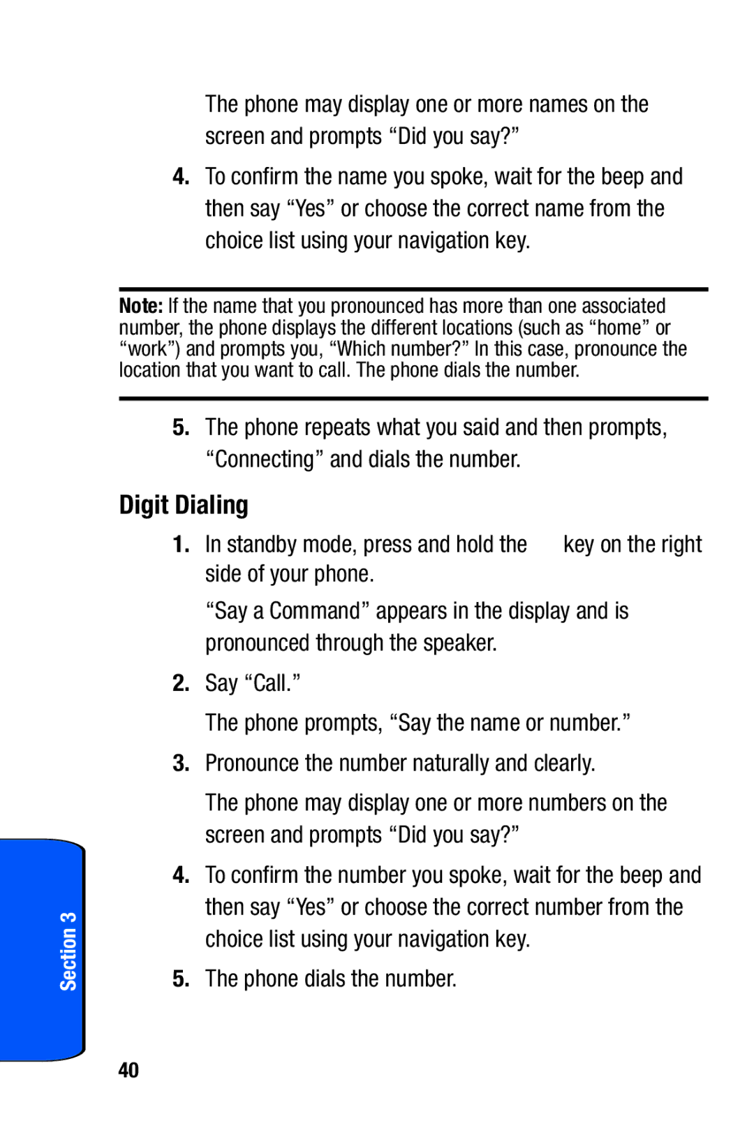 Samsung SCH-i730 manual Digit Dialing, Phone dials the number 