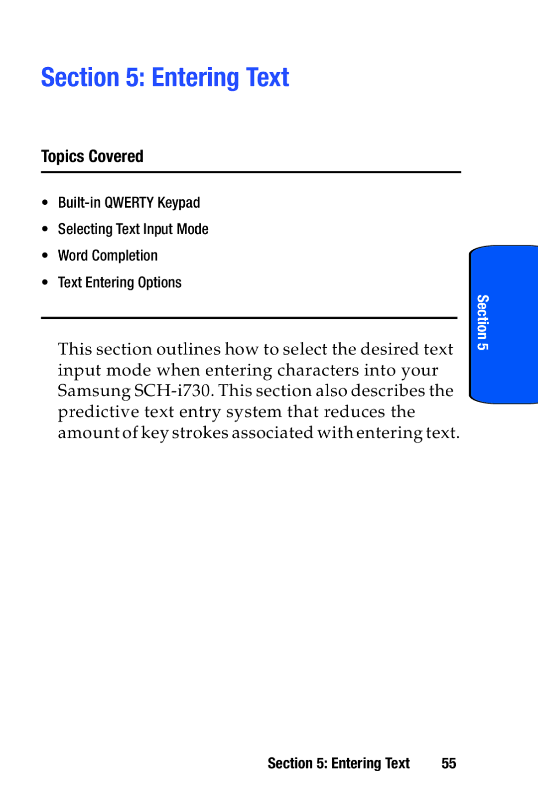 Samsung SCH-i730 manual Entering Text 